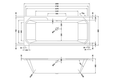 Harrington Traditional Straight Double Ended Shower Bath Tub (Waste Not Included) - 1800mm x 800mm - Balterley