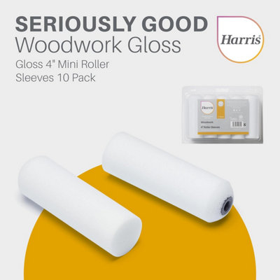 Harris 4 Inch Gloss Mini Roller Sleeves 10 Pack Woodwork Paint Rollers 4in for Trim Doors Skirting Gloss Satin FinishPro