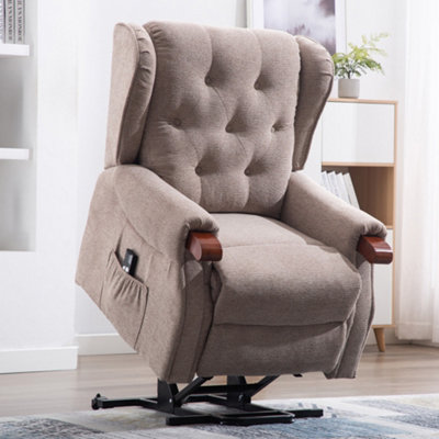 Harrogate Single Motor Electric Rise Recliner Fabric Armchair Lift Riser Chair Beige