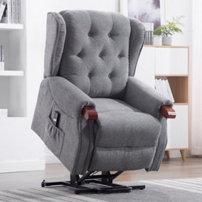 Harrogate Single Motor Electric Rise Recliner Fabric Armchair Lift Riser Chair (Grey)