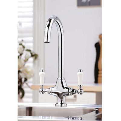 Harrogate Twin Lever Kitchen Sink Mixer Tap Swivel Spout