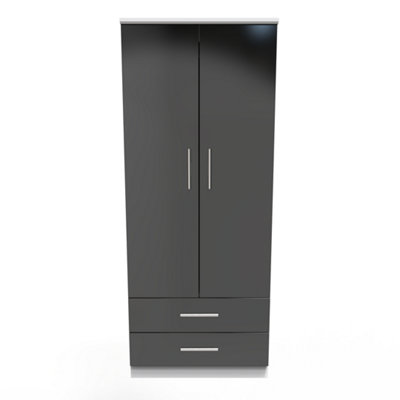 Harrow 2 Door 2 Drawer Wardrobe in Black Gloss & White (Ready Assembled)