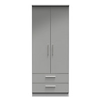 Harrow 2 Door 2 Drawer Wardrobe in Grey Gloss (Ready Assembled)