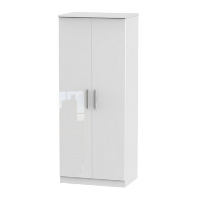 Harrow 2 Door Wardrobe in White Gloss Ready Assembled DIY at B Q