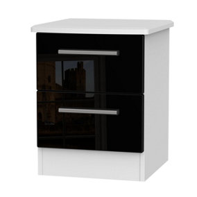 Harrow 2 Drawer Bedside Cabinet in Black Gloss & White (Ready Assembled)