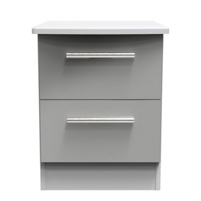 Harrow 2 Drawer Bedside Cabinet in Grey Gloss (Ready Assembled)