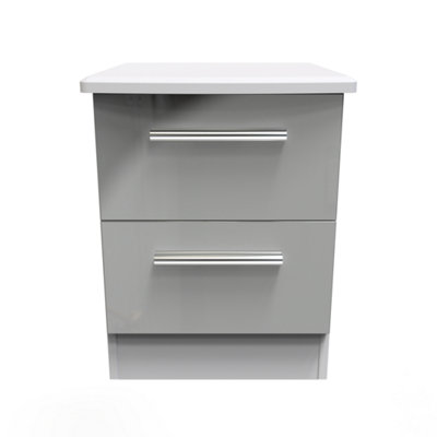 Harrow 2 Drawer Bedside Cabinet in Grey Gloss (Ready Assembled)