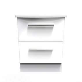 Harrow 2 Drawer Bedside Cabinet in White Gloss (Ready Assembled)