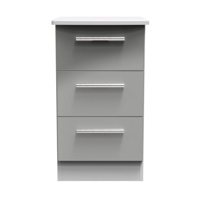 Harrow 3 Drawer Bedside Cabinet in Grey Gloss (Ready Assembled)