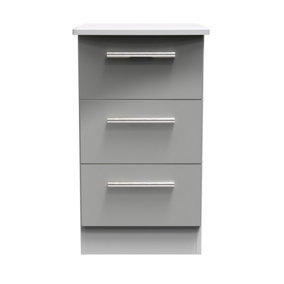 Harrow 3 Drawer Bedside Cabinet in Grey Gloss (Ready Assembled)