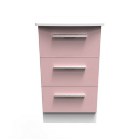 Harrow 3 Drawer Bedside Cabinet in Kobe Pink & White (Ready Assembled)