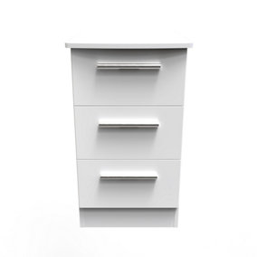Harrow 3 Drawer Bedside Cabinet in White Gloss (Ready Assembled)
