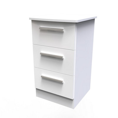Harrow 3 Drawer Bedside Cabinet in White Gloss (Ready Assembled)