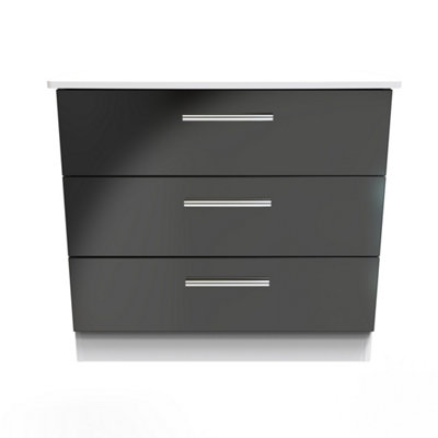 Harrow 3 Drawer Chest in Black Gloss & White (Ready Assembled)