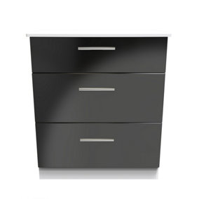 Harrow 3 Drawer Deep Chest in Black Gloss & White (Ready Assembled)
