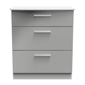 Harrow 3 Drawer Deep Chest in Grey Gloss (Ready Assembled)