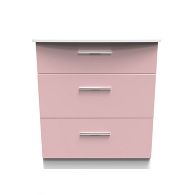 Harrow 3 Drawer Deep Chest in Kobe Pink & White (Ready Assembled)