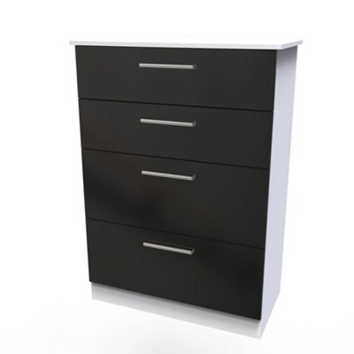 Harrow 4 Drawer Deep Chest in Black Gloss & White (Ready Assembled)