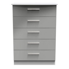 Harrow 5 Drawer Chest in Grey Gloss (Ready Assembled)