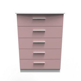 Harrow 5 Drawer Chest in Kobe Pink & White (Ready Assembled)