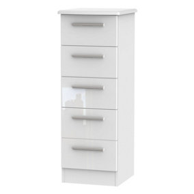 Harrow 5 Drawer Tallboy in White Gloss (Ready Assembled)