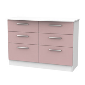 Harrow 6 Drawer Wide Chest in Kobe Pink & White (Ready Assembled)
