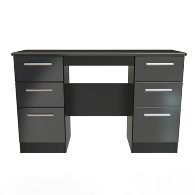 Harrow Double Pedestal Desk in Black Gloss (Ready Assembled)