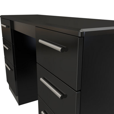 Harrow Double Pedestal Desk in Black Gloss (Ready Assembled)