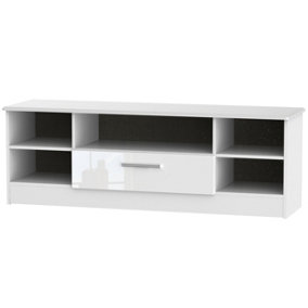Harrow Wide 1 Drawer TV & Media Unit in White Gloss (Ready Assembled)
