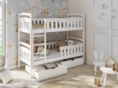 Harry Contemporary Pine Bunk Bed with 2 Storage Drawers in White (L)1980mm (H)1640mm (W)980mm