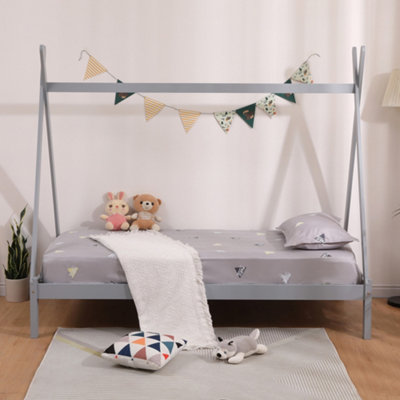 Harry Kids Childrens Wooden Teepee Tent Single Bed Frame (Grey)
