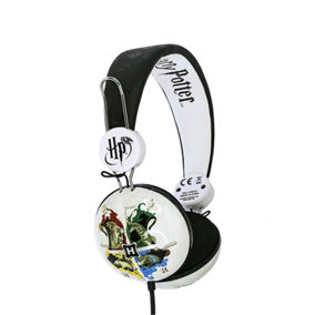 Harry Potter Hogwarts Crest Adjustable Kids Wired Headphones (White)