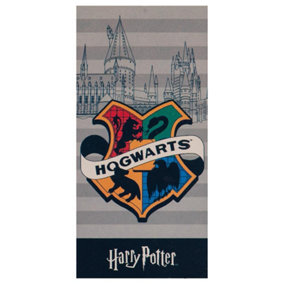 Harry Potter Hogwarts Crest Beach Towel Grey/Black (140cm x 70cm)