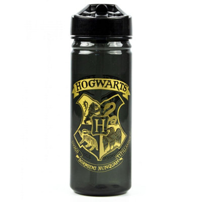 Harry Potter Hogwarts Crest Plastic 600ml Water Bottle Black/Gold (One Size)