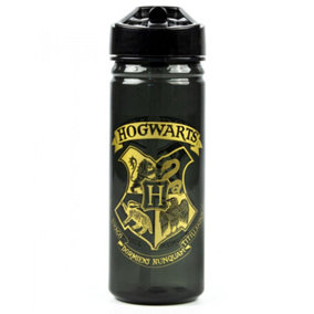 Harry Potter Hogwarts Crest Plastic 600ml Water Bottle Black/Gold (One Size)