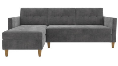 Hartford sectional futon with storage in grey fabric