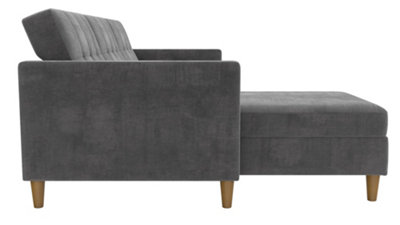 Hartford sectional futon with storage in grey fabric