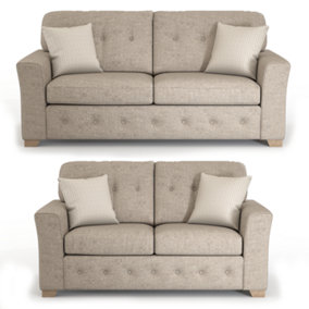Hartley Beige 3 + 2 Sofa Suite Full Back Tufted Cushions