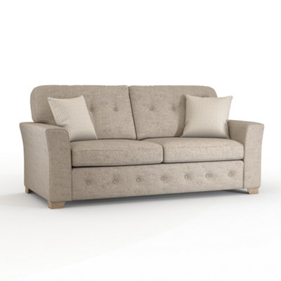 Hartley Beige 3 Seater Sofa Full Back Tufted Cushions