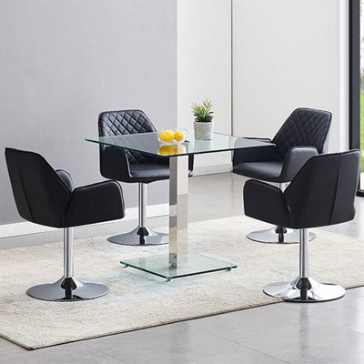 Hartley Clear Glass Dining Table With 4 Bucketeer Black Chairs | DIY at B&Q