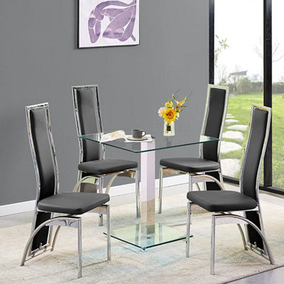 Hartley Clear Glass Dining Table With 4 Chicago Black Chairs | DIY at B&Q