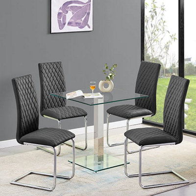 Hartley Clear Glass Dining Table With 4 Ronn Black Chairs | DIY at B&Q