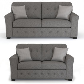 Hartley Grey 3 + 2 Sofa Suite Full Back Tufted Cushions