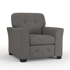 Hartley Grey Armchair Sofa Full Back Tufted Cushions