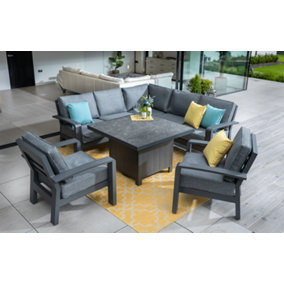 Hartman Aurora Square Corner Sofa Set with Adjustable Table & Lounge Chairs - Matt Xerix/Zenith