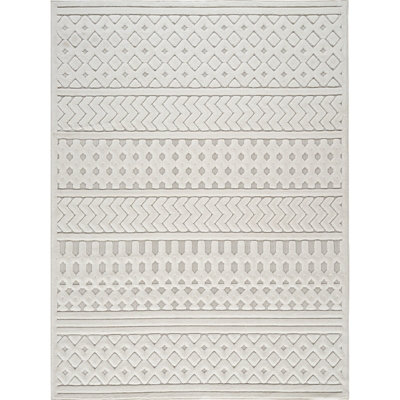HARUKA In- & Outdoor 3D High & Low Pile Textured White Area Rug 200 x 275 cm