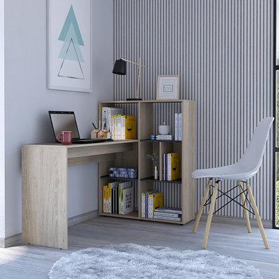 Harvard corner desk with bookcase, washed oak