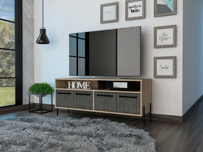 Harvard wide screen TV rack with 4 doors, washed oak | DIY at B&Q