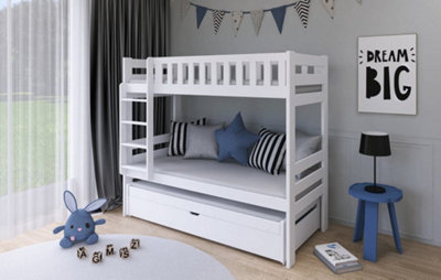 Harvey Bunk Bed with Trundle and Storage in White W1980mm x H1630mm x D980mm