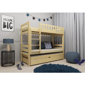 Harvey Bunk Bed with Trundle, Mattresses and Storage in Pine W1980mm x H1630mm x D980mm